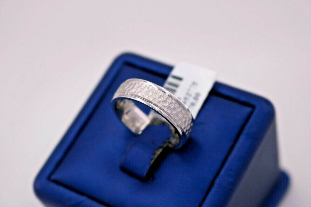 14k White Gold Men's Hammered Design Comfort Fit Band, 7.9gm, 6mm, S105338