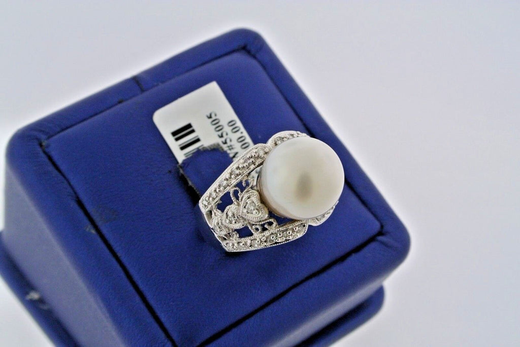 18k White Gold 12mm Pearl & 0.50 CT Diamond Ladies Ring, 10gm, Size 7, S103949