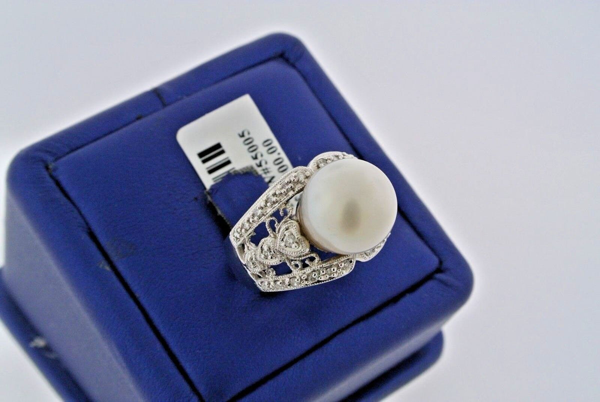 18k White Gold 12mm Pearl & 0.50 CT Diamond Ladies Ring, 10gm, Size 7, S103949