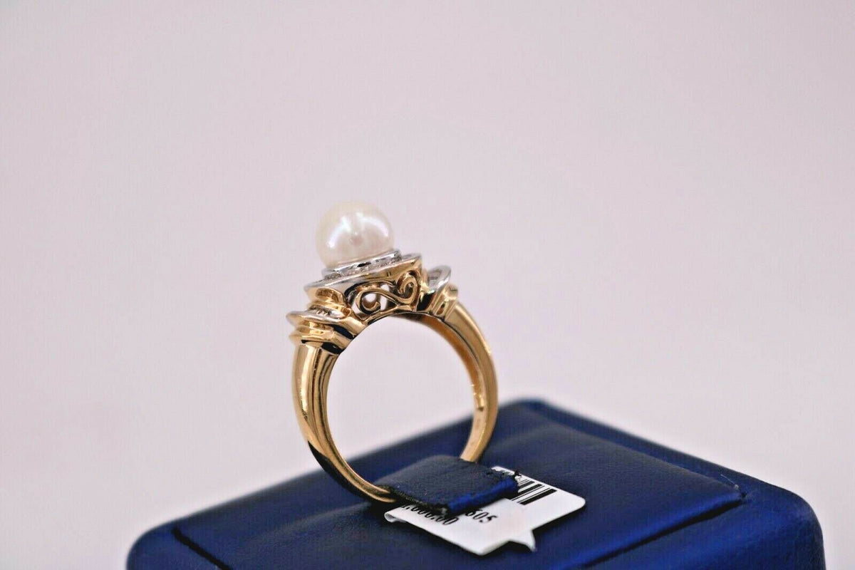 14k Two Tone Gold 0.50 CT Diamond & Pearl Ladies Ring, 6.3gm, Size 7, S105069