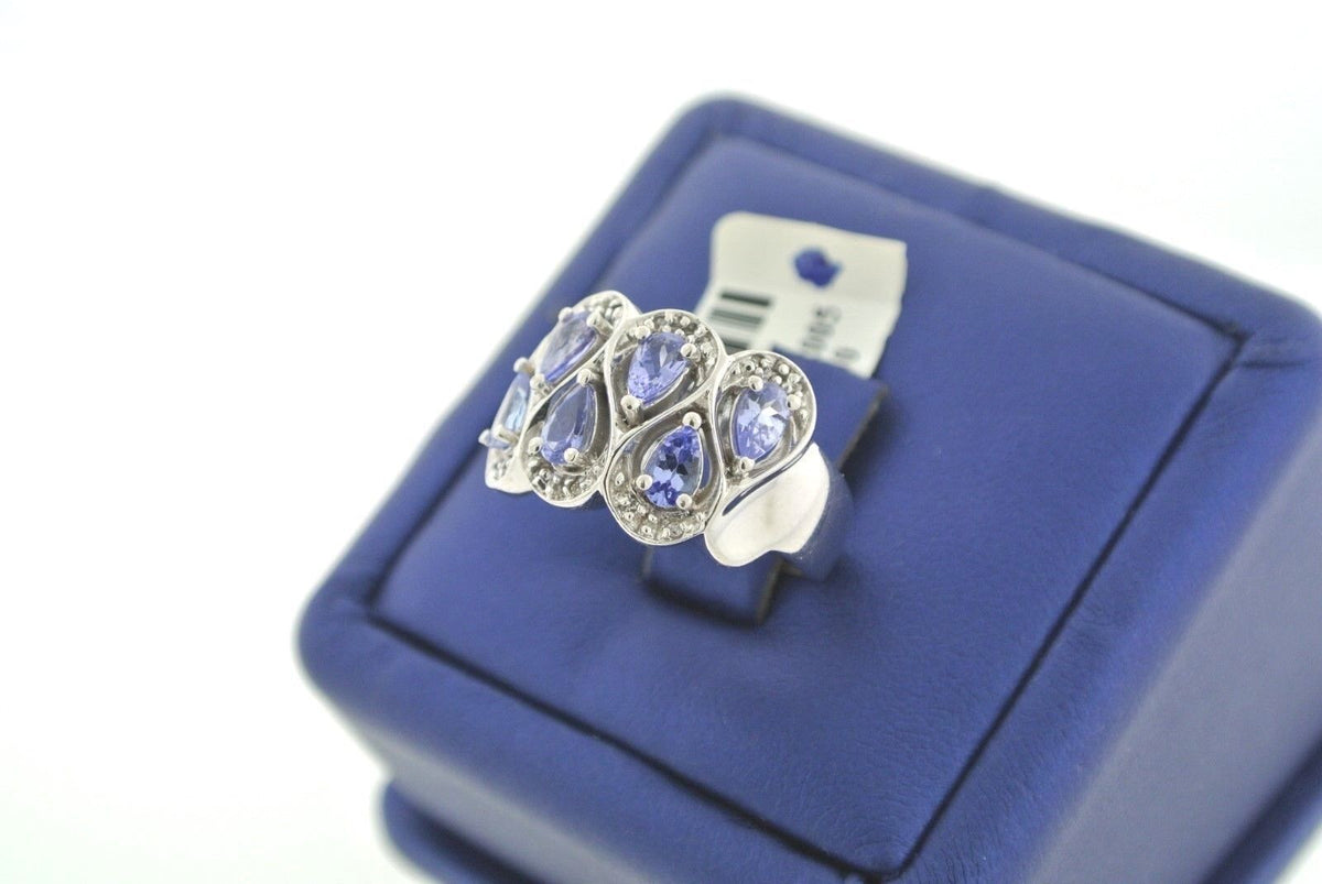 14K WHITE GOLD 2.00 CT PEAR SHAPE TANZANITE & DIAMONDS LADIES RING, S101512