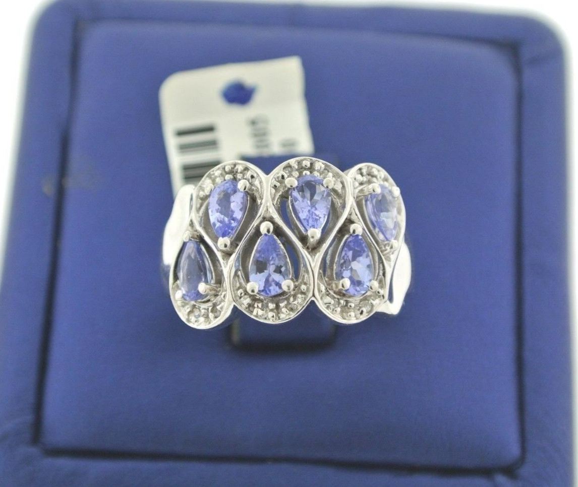 14K WHITE GOLD 2.00 CT PEAR SHAPE TANZANITE & DIAMONDS LADIES RING, S101512
