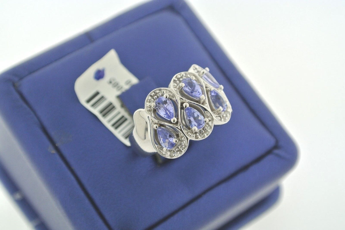 14K WHITE GOLD 2.00 CT PEAR SHAPE TANZANITE & DIAMONDS LADIES RING, S101512