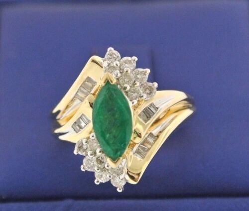 14kt Yellow Gold 2.00 CT Emerald & Diamond Ladies Ring 6.4gm Size 7, S102463