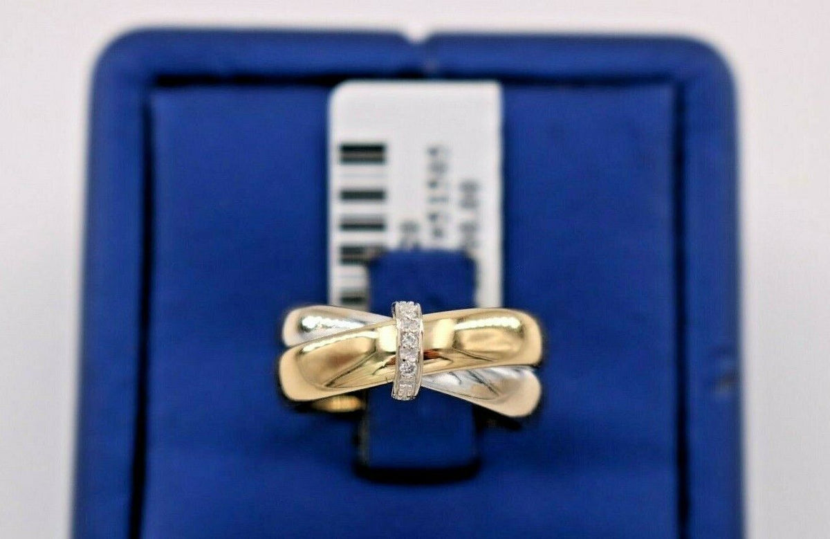 Milor 18k Two Tone Gold Ladies 0.10 Diamond Ring, 3.2gm, Size 6, S105220