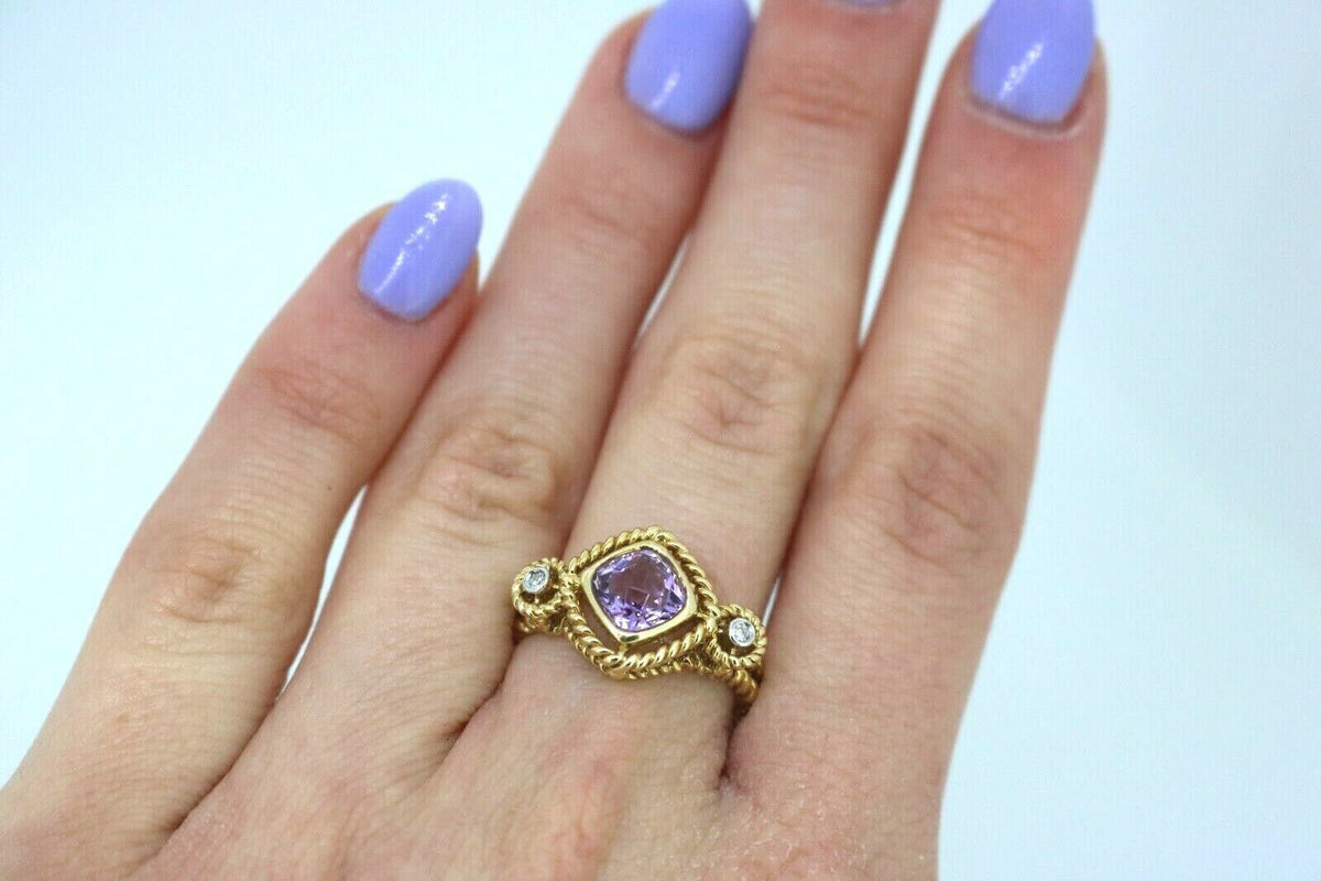 14k Yellow Gold 1.00 CT Amethyst & Diamond Ladies Ring, 4.5gm, Size 7.25, S12766