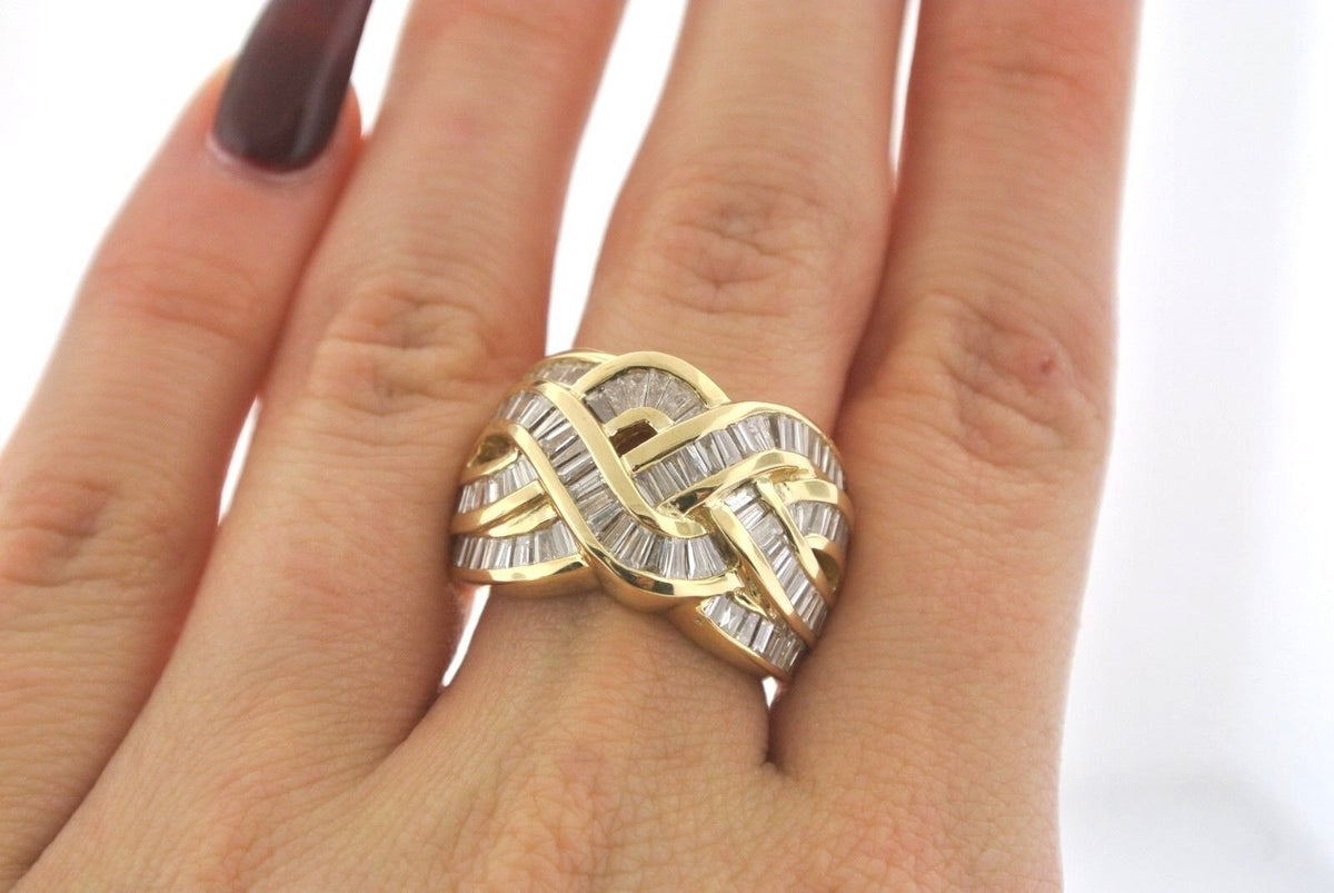 14k Yellow Gold 3.00CT Baguette Diamond Ladies Wide Ring, 14.8gm, Size 7, S13531