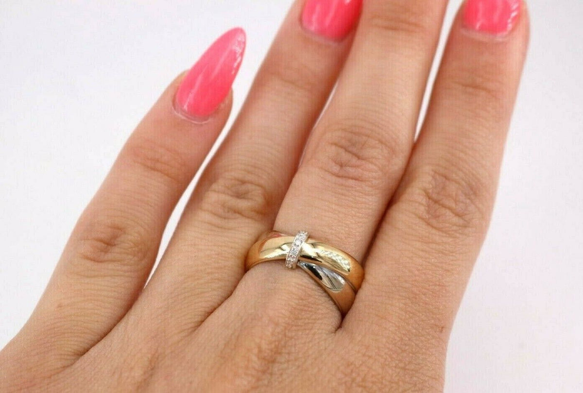 Milor 18k Two Tone Gold Ladies 0.10 Diamond Ring, 3.2gm, Size 6, S105220