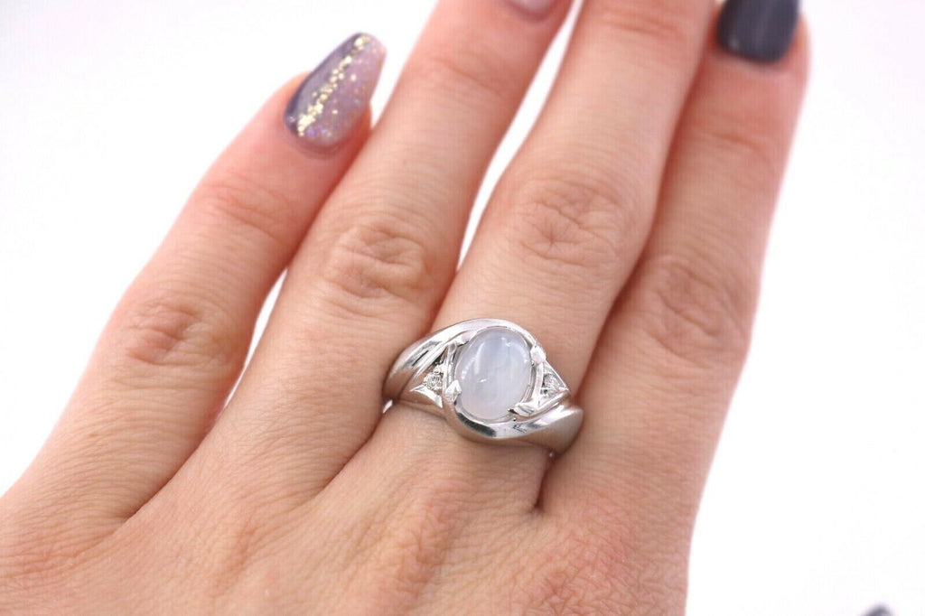 14K White Gold White Star Sapphire Diamond Ring, 12.6gm, Size 6.5, S105354