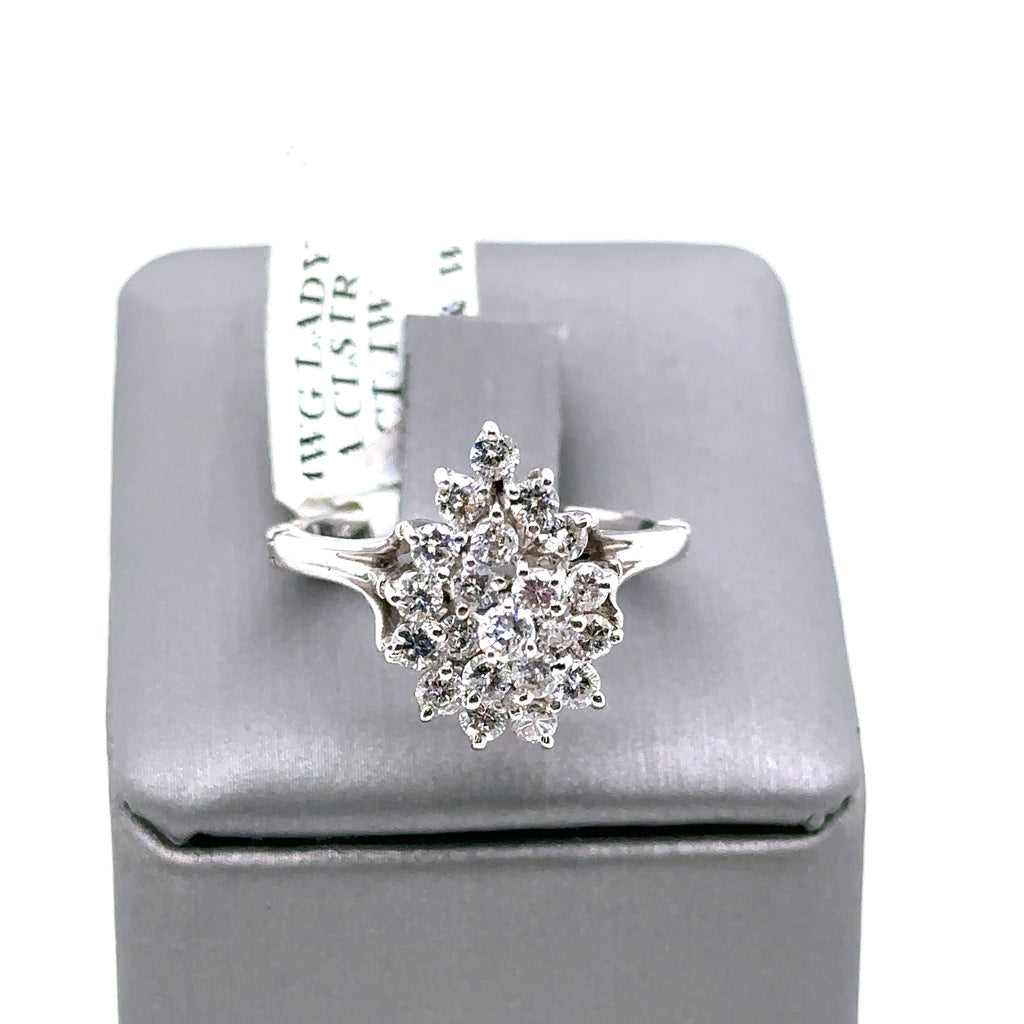 14k White Gold 1.00 CT Diamond Cluster Ladies Ring, 4.0g, Size 5.5, S103433