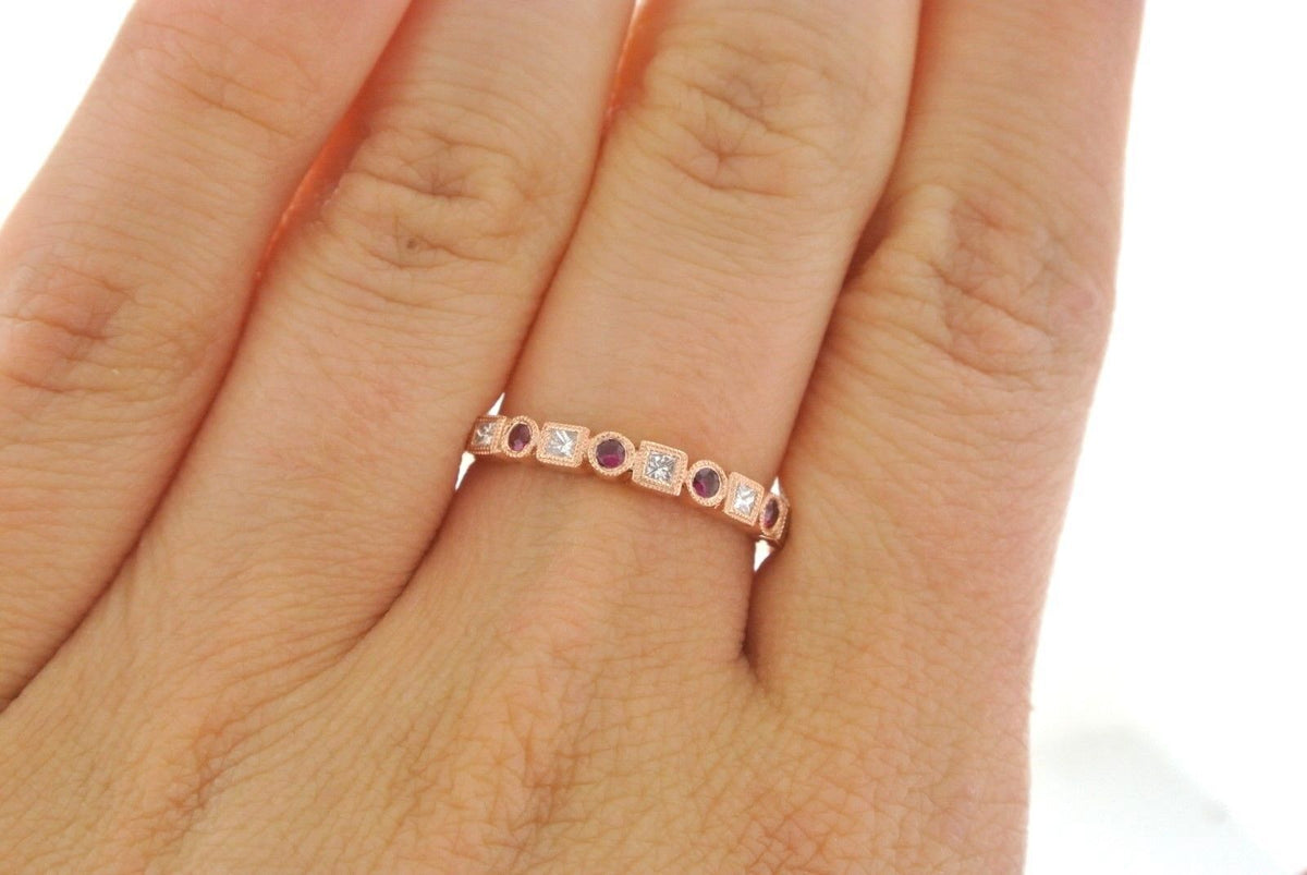 14k Rose Gold 0.45 CT Ruby & Diamond Ladies Band, 2.4gm, Size 6.5, 103350
