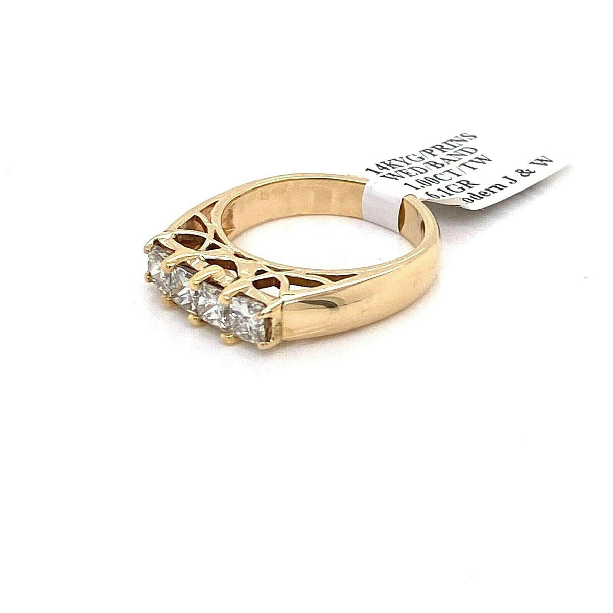 14k Yellow Gold 1.00 CT Princess Cut Diamond Band, 6.1gm, Size 6.75, S105277