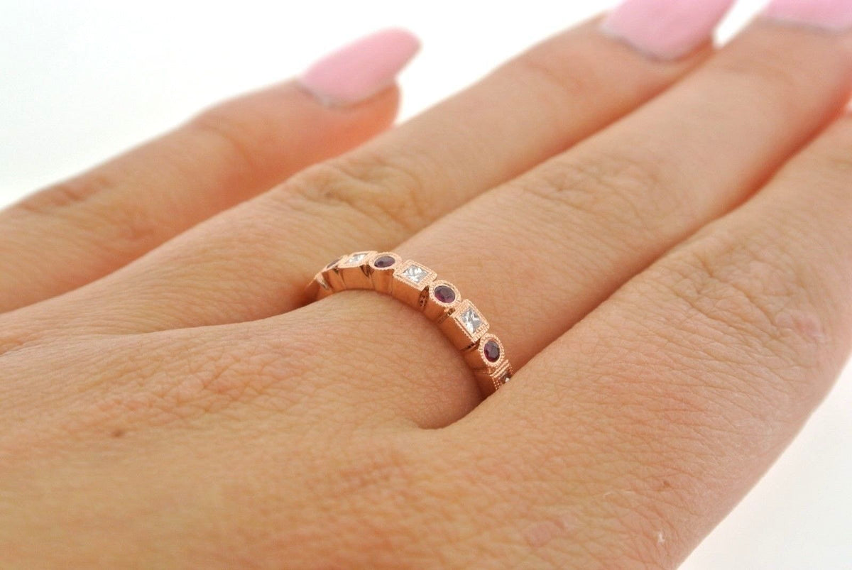 14k Rose Gold 0.45 CT Ruby & Diamond Ladies Band, 2.4gm, Size 6.5, 103350