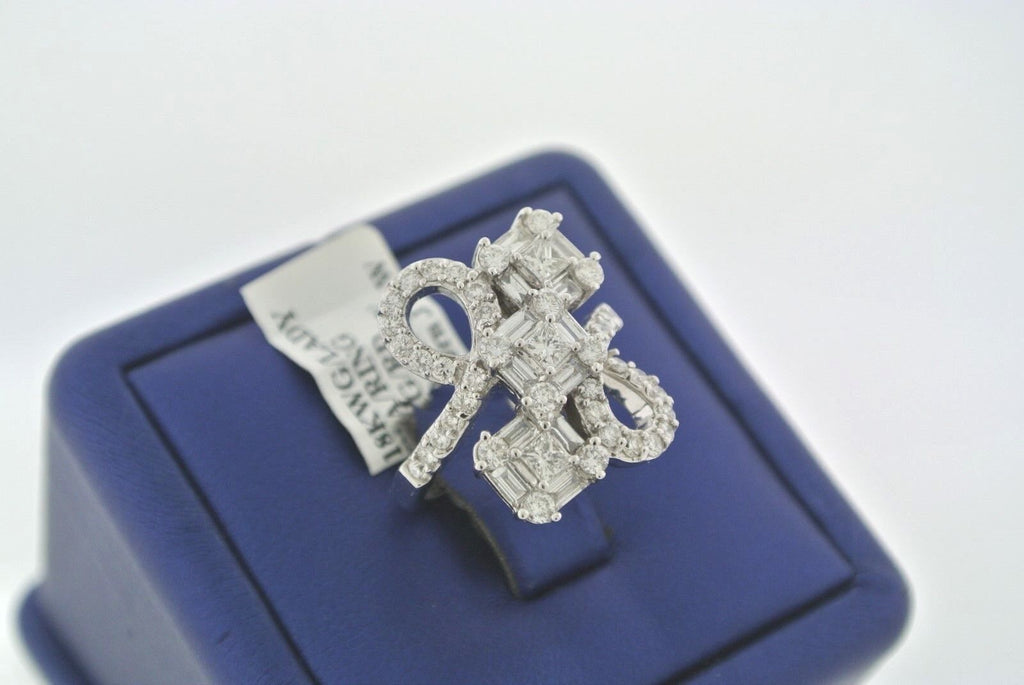 18K WHITE GOLD EXQUISITE 2.00CT PRINCESS/ROUND/BAGUETTE CUT DIAMOND RING S101812