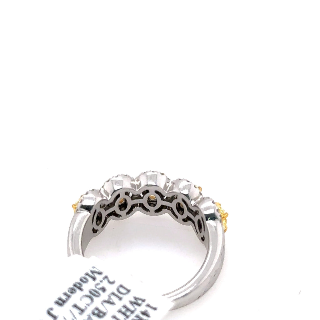 14k White Gold 2.50CT Yellow & White Diamond Ladies Band, 7.3g, Size 7 S107469
