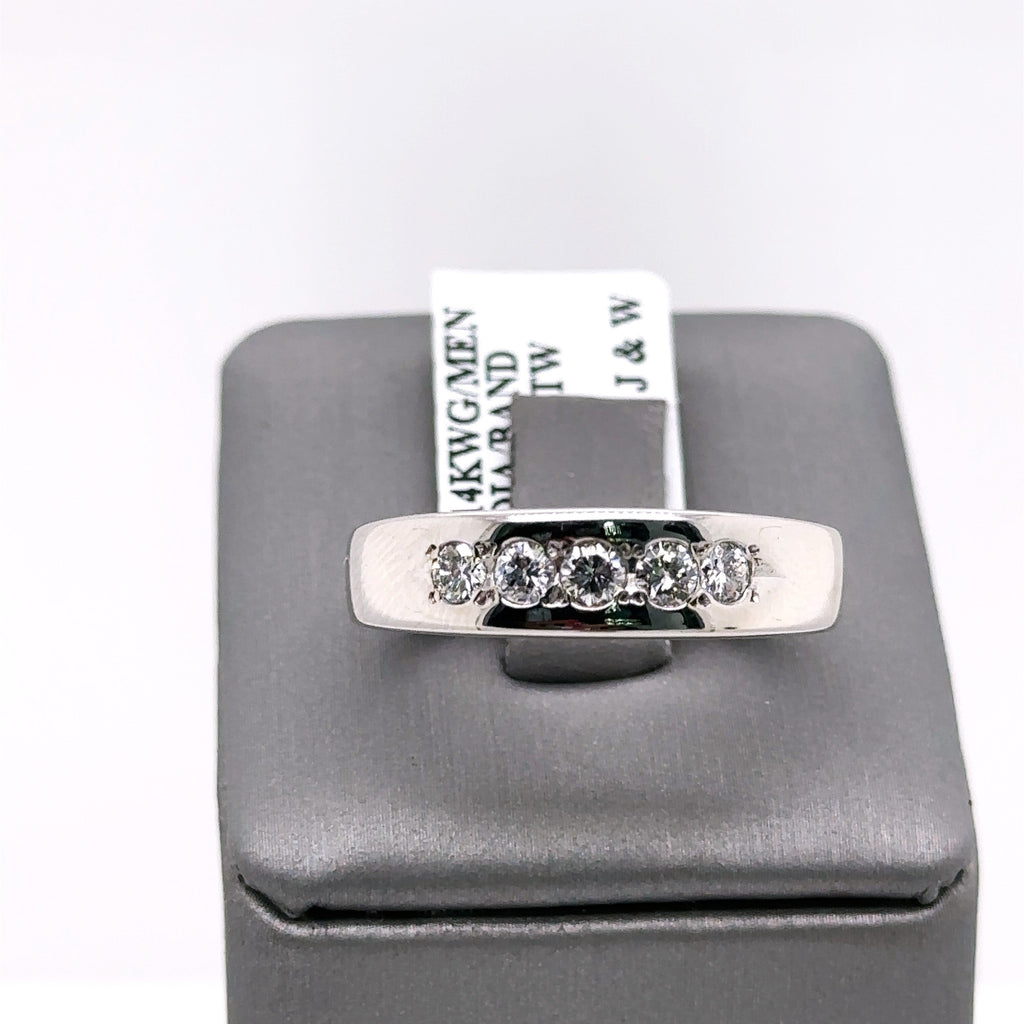 14k White Gold 0.50CT Diamond Men's Wedding Band,7.4g, Size 10.5, S107493