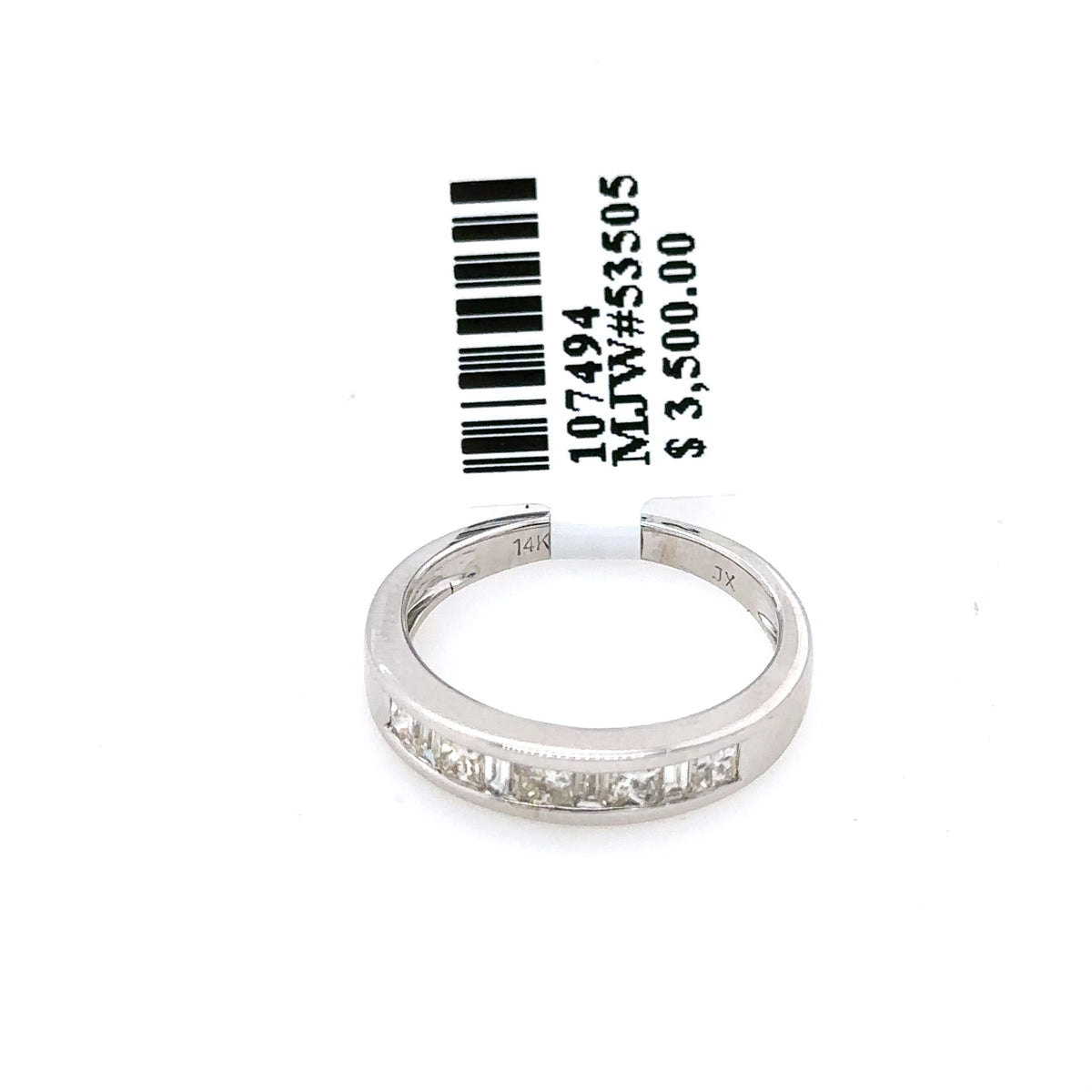 14k White Gold 0.50CT Princess Diamond Ladies Band, 2.7g, Size 5.5