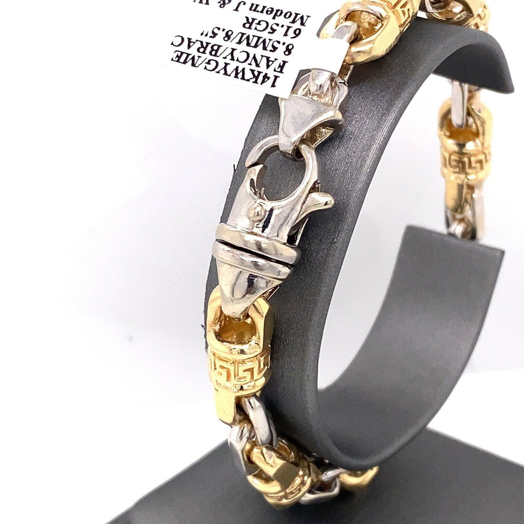 Handmade 14k Two Tone Gold Fancy Men's Link Bracelet, 46.6gm, 8.5", S107514