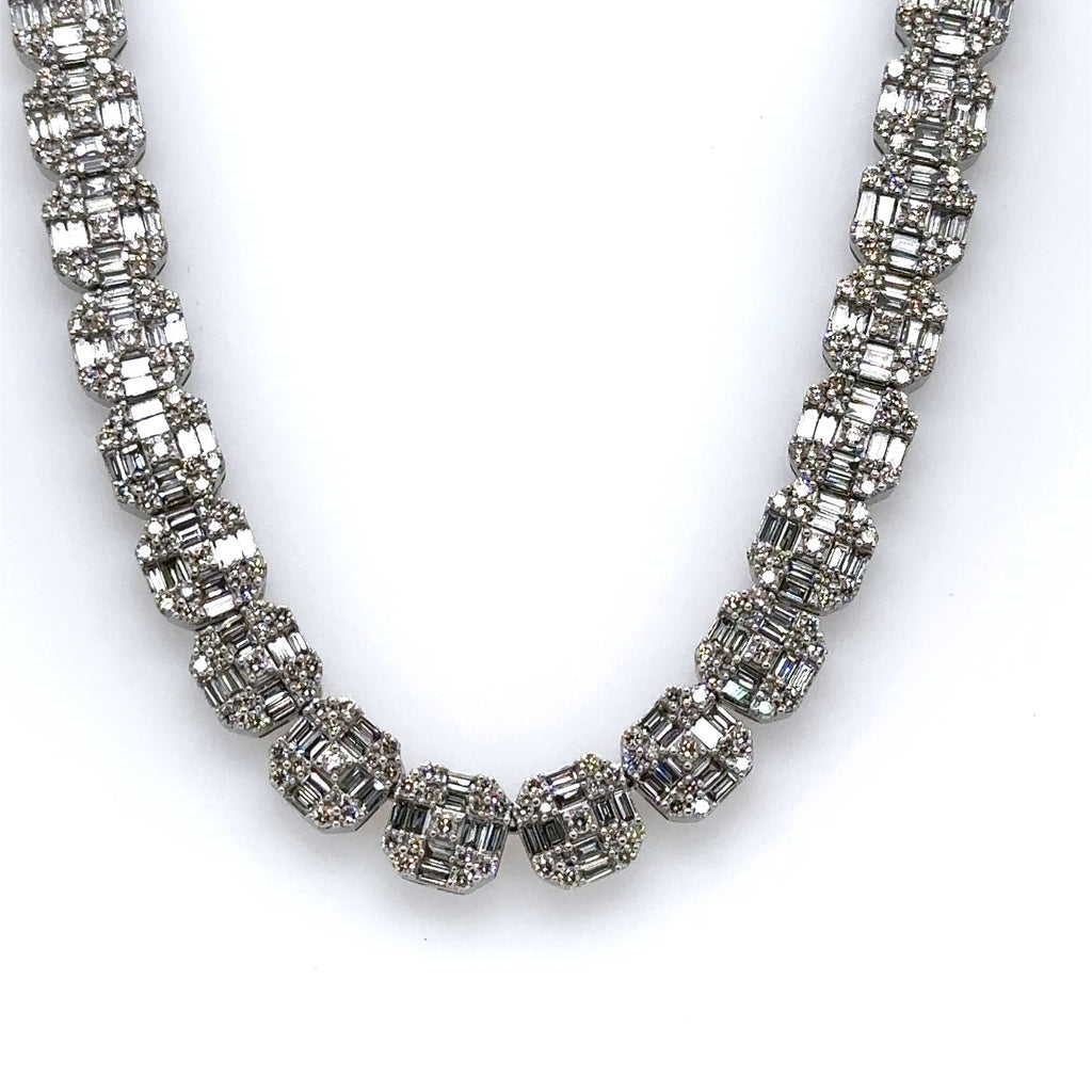 14k White Gold 22.50 CT Diamond Mens Tennis Necklace, 65.4g, 20", S107504