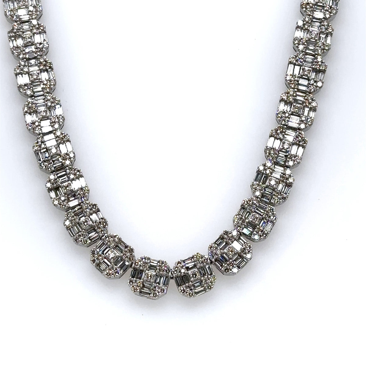 14k White Gold 22.50 CT Diamond Mens Tennis Necklace, 65.4g, 20", S107504