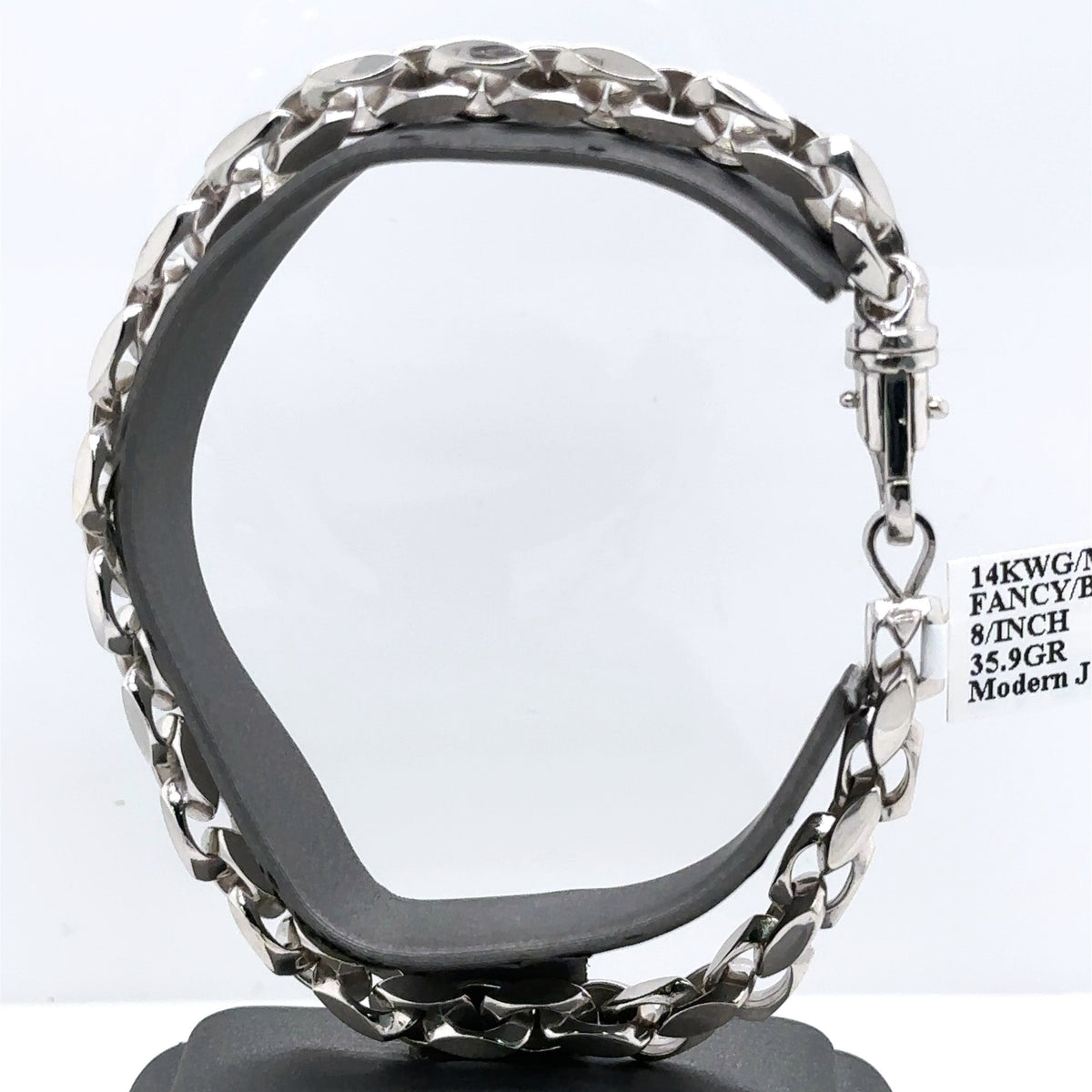 14k White Gold Fancy Men's Chain Bracelet, 35.9g, 8", S107551