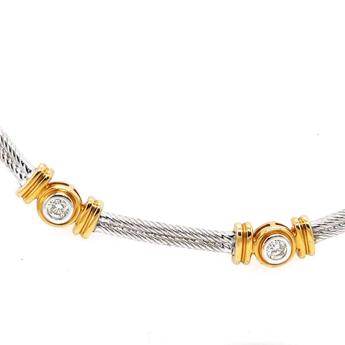 14k Yellow White Gold 1.75CT Diamond Bezel necklace, 38.3gm, S107548