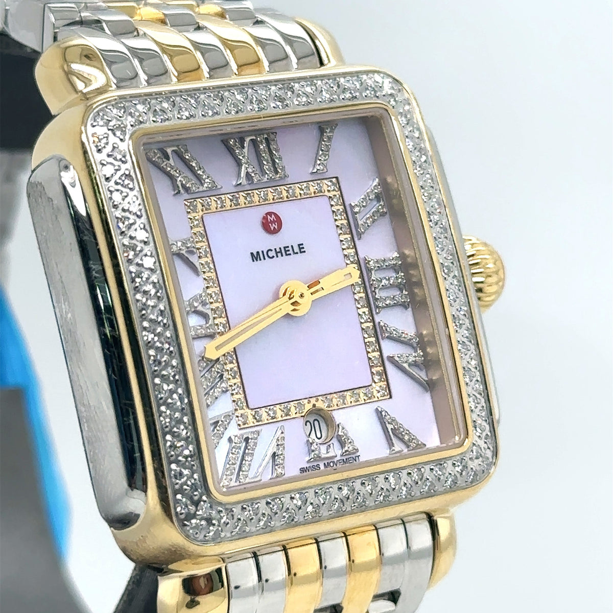 Michele Deco Maddison Two Tone 18K Gold Diamond Dial 33mm Watch mww06t000248 New