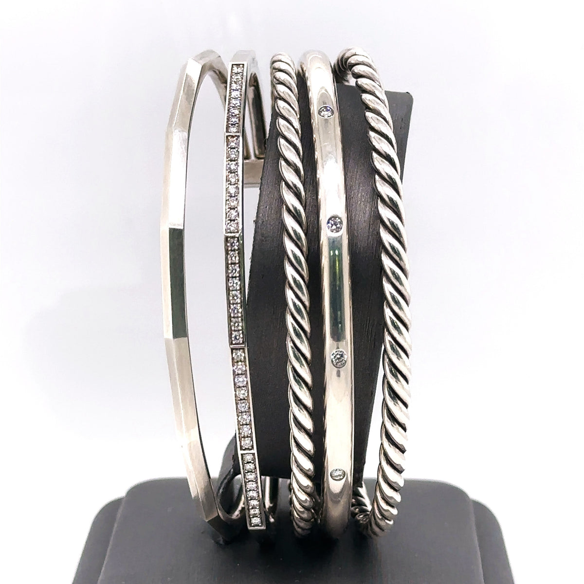 David Yurman Stax Narrow Cuff Bracelet with Diamonds, 58.6Gm, Open Cuff