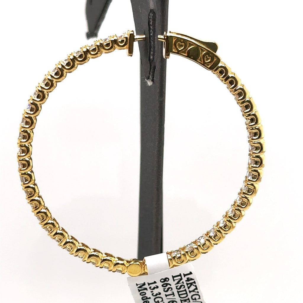 14k Yellow Gold 6.45CT Diamond Inside Out Hoop Earrings, 13.3gm, S107569