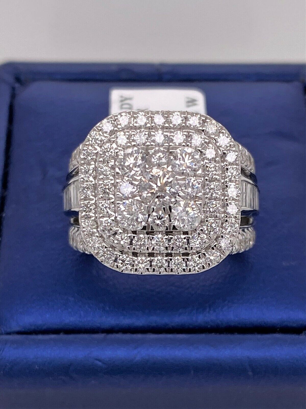14k White Gold 3.50 CT Diamond Cluster Ladies Ring, 12.2g, Size 7.25, S106003
