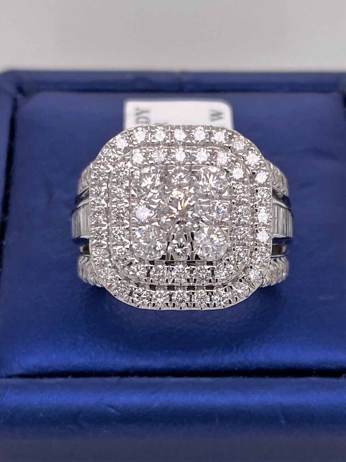 14k White Gold 3.50 CT Diamond Cluster Ladies Ring, 12.2g, Size 7.25, S106003