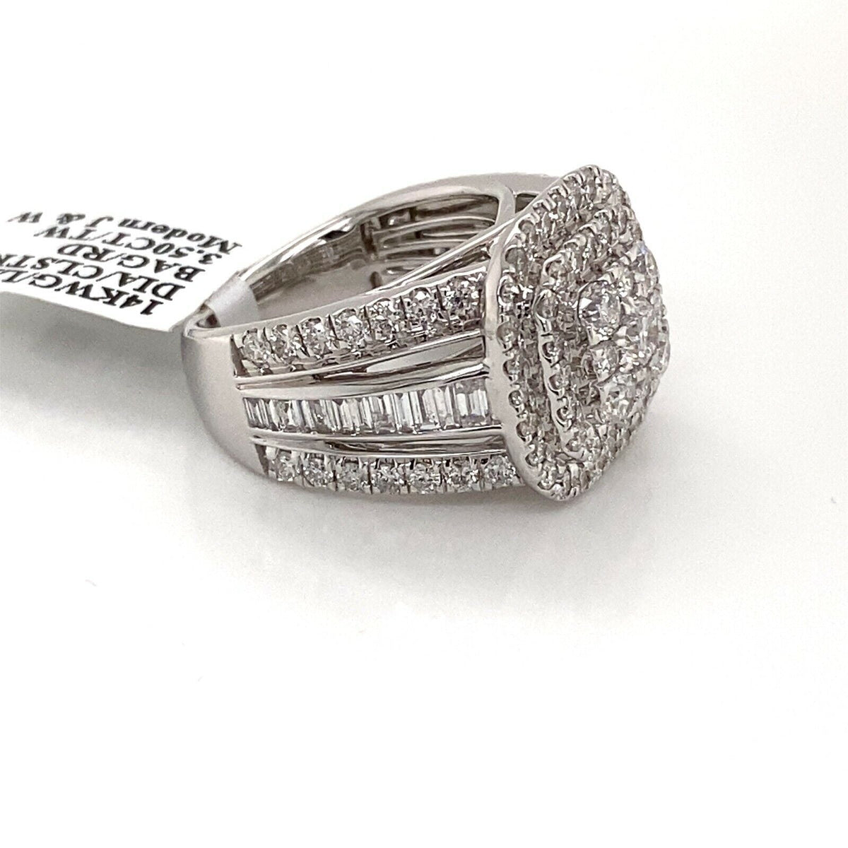 14k White Gold 3.50 CT Diamond Cluster Ladies Ring, 12.2g, Size 7.25, S106003