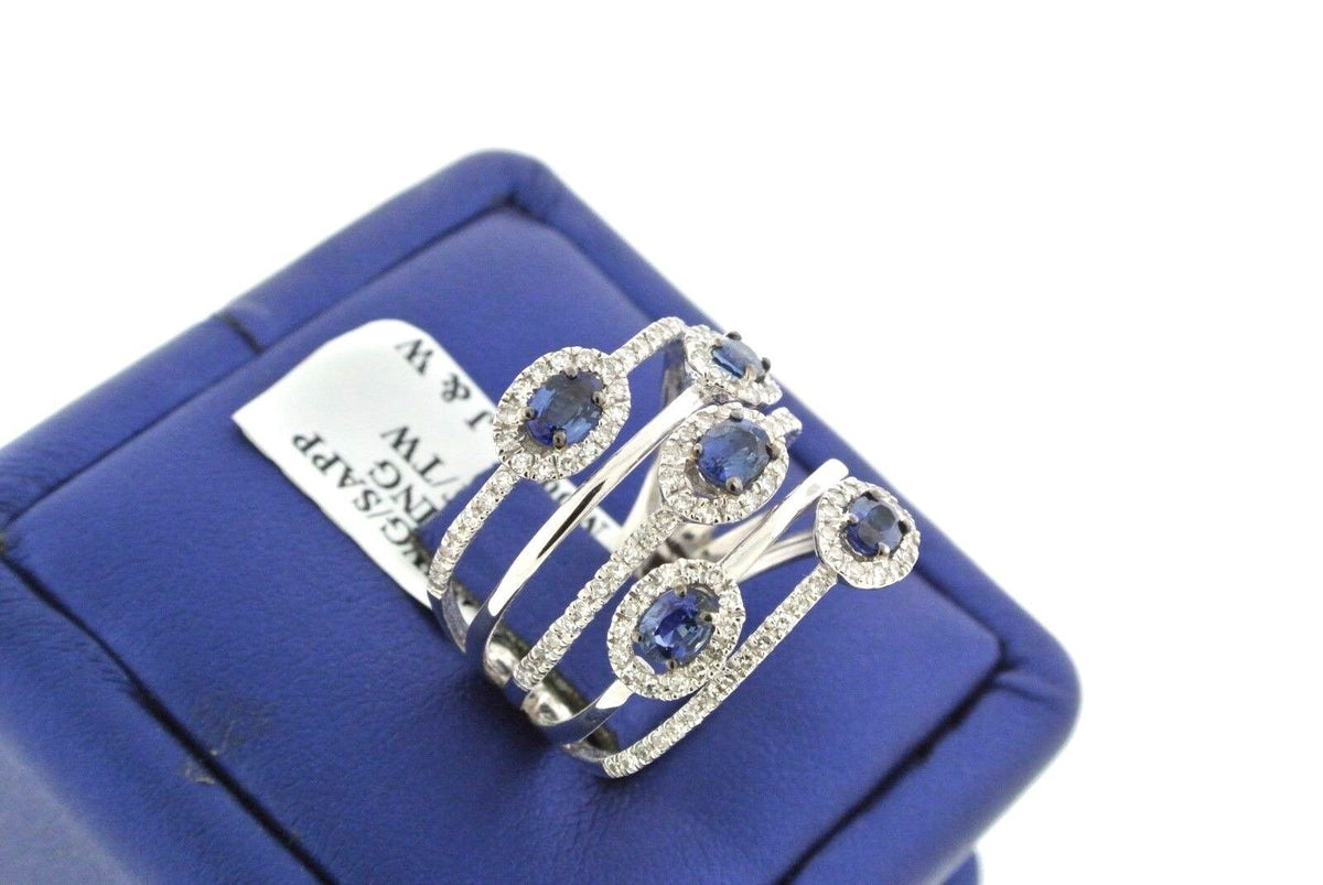 Handmade 14K White Gold 2.00 CT Diamond & Sapphire Open Design Ladies Ring
