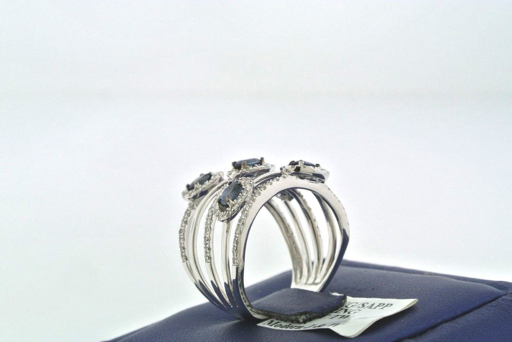 Handmade 14K White Gold 2.00 CT Diamond & Sapphire Open Design Ladies Ring