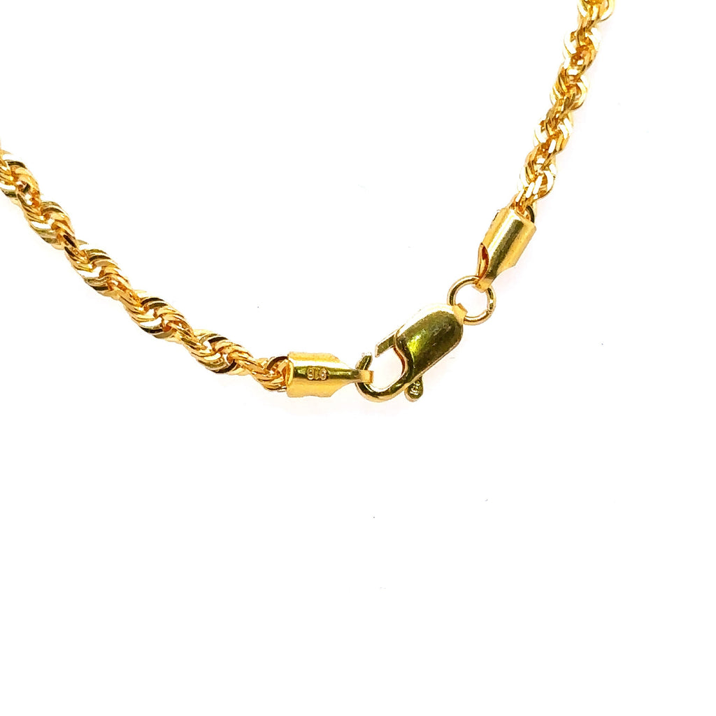 22k Yellow Gold 3mm Rope Chain Necklace, 17.3gm, 18", ir111