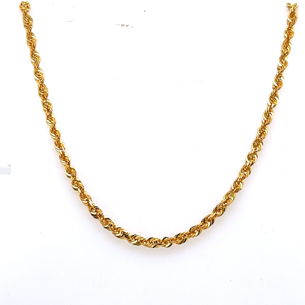 22k Yellow Gold 3mm Rope Chain Necklace, 17.3gm, 18", ir111