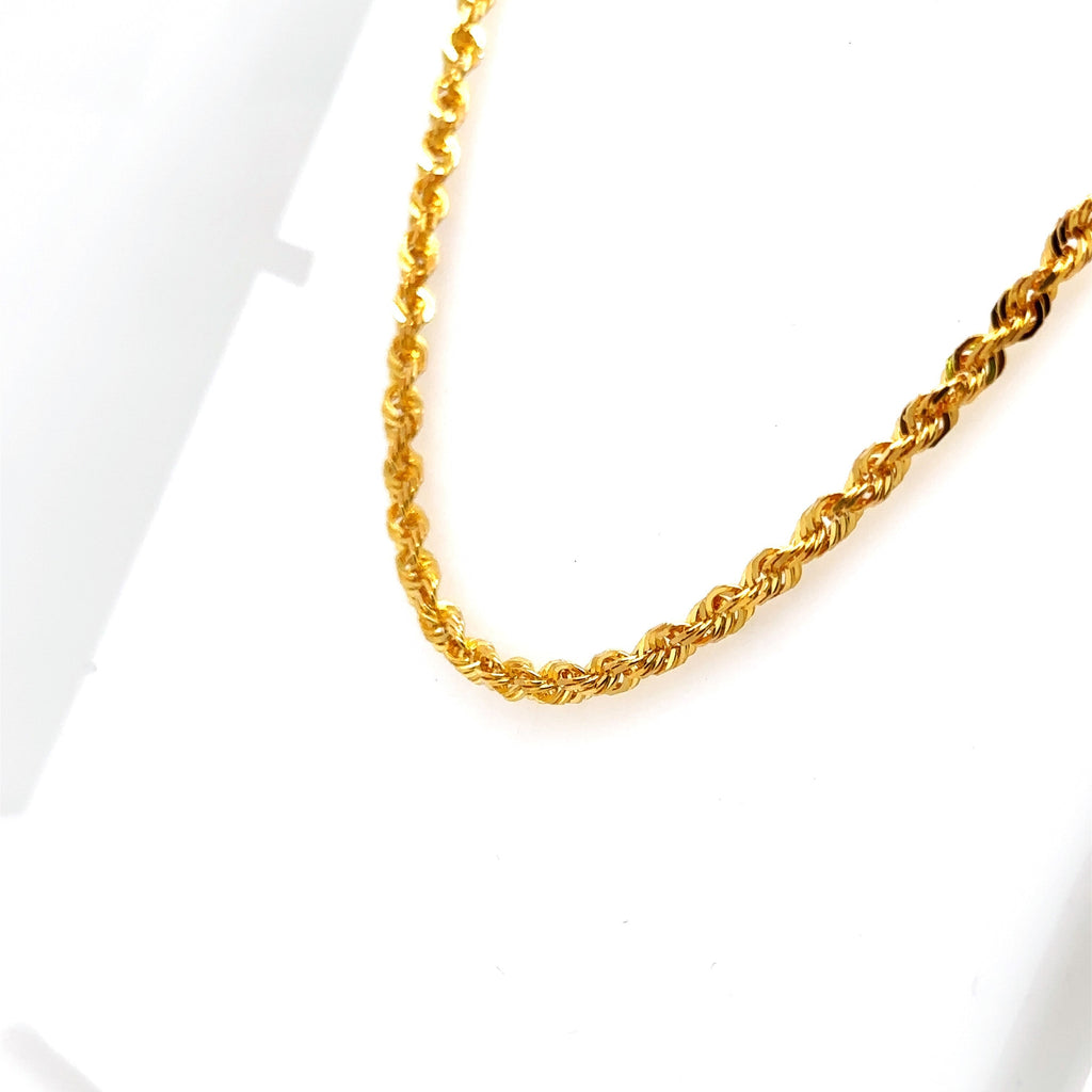 22k Yellow Gold 3mm Rope Chain Necklace, 17.3gm, 18", ir111