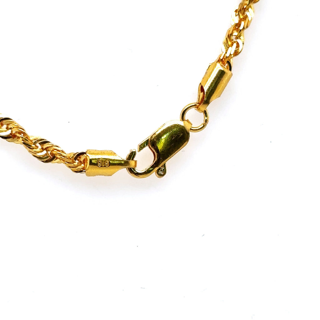 22k Yellow Gold 3mm Rope Chain Necklace, 17.3gm, 18", ir111