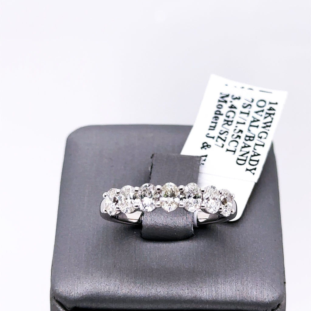 14k White Gold 1.55CT Oval Cut Diamond Ladies Band, 3.4g, Size 7, S107618