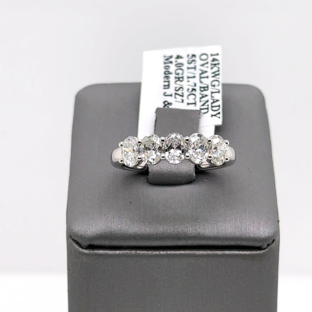 14k White Gold 1.75CT Oval Cut Diamond Ladies Band, 4.0g, Size 7, S107620