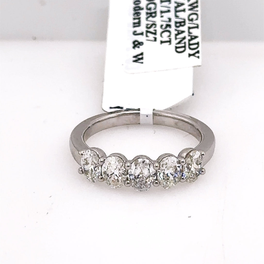 14k White Gold 1.75CT Oval Cut Diamond Ladies Band, 4.0g, Size 7, S107620
