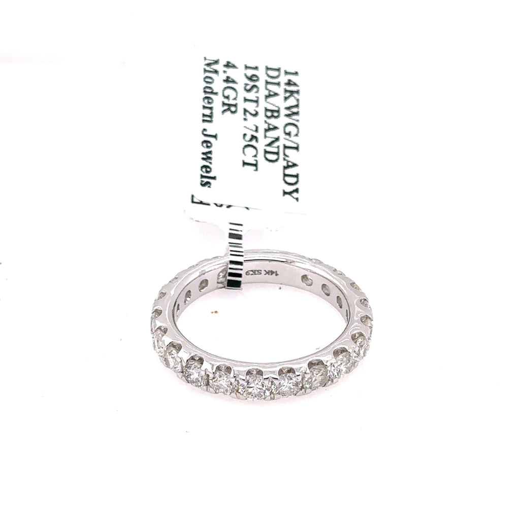 14k White Gold 2.75 CT Diamond Ladies Wedding Band, 4.4G, Size 7,  S15944