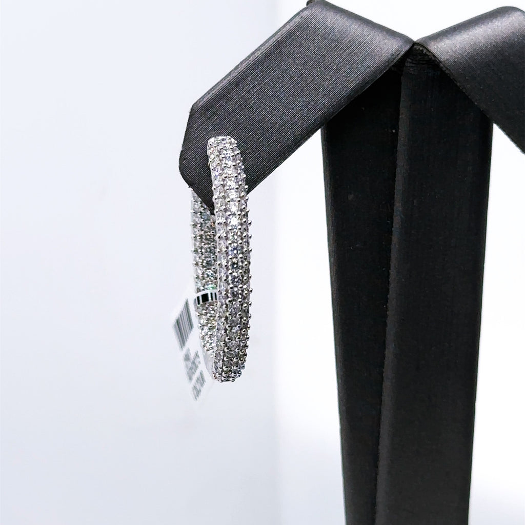14k White Gold 4.00CT pave Diamond Inside Out Hoop Earrings, 11.9gm, S15963