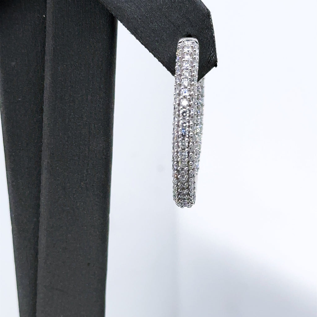 14k White Gold 4.00CT pave Diamond Inside Out Hoop Earrings, 11.9gm, S15963