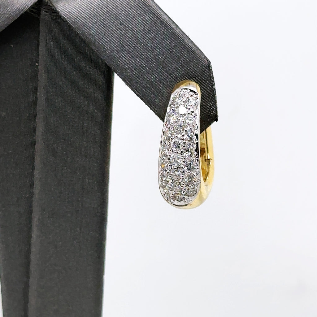 14k Yellow Gold 1.00CT pave Diamond  Hoop Earrings, 9.4gm, S107653
