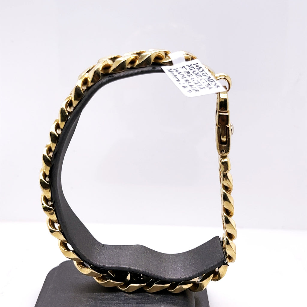 14k Yellow Gold Men's miami Cuban Link Bracelet, 9", 85.6g, S107658
