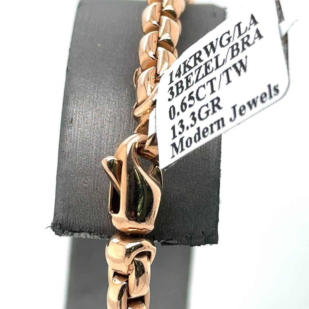 14k Rose Gold 0.65CT bezel Diamond Ladies Bracelet, 13.3gm, S15384