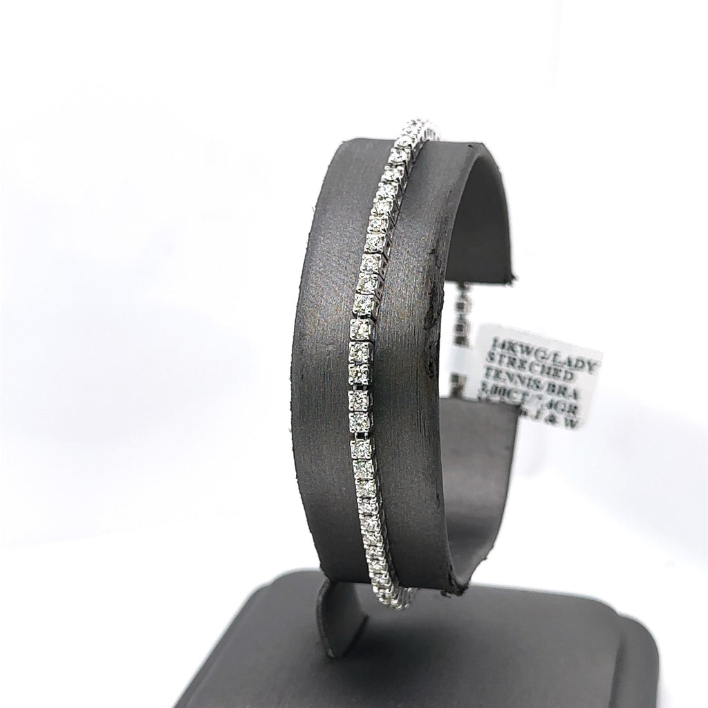 14k White Gold 2.75CT Diamond Tennis Ladies Stretched Bracelet, 7.4g,  S107321
