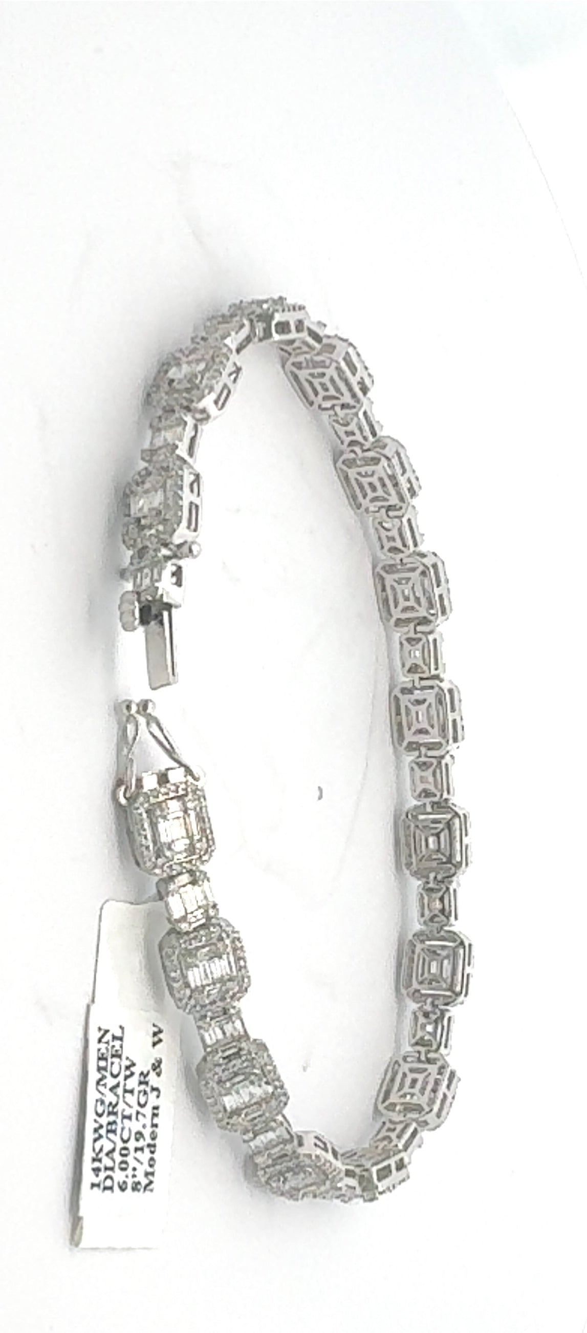 14k White Gold 5.75 CT Baguette Diamond Tennis Bracelet, 19.7GM 8", S108120