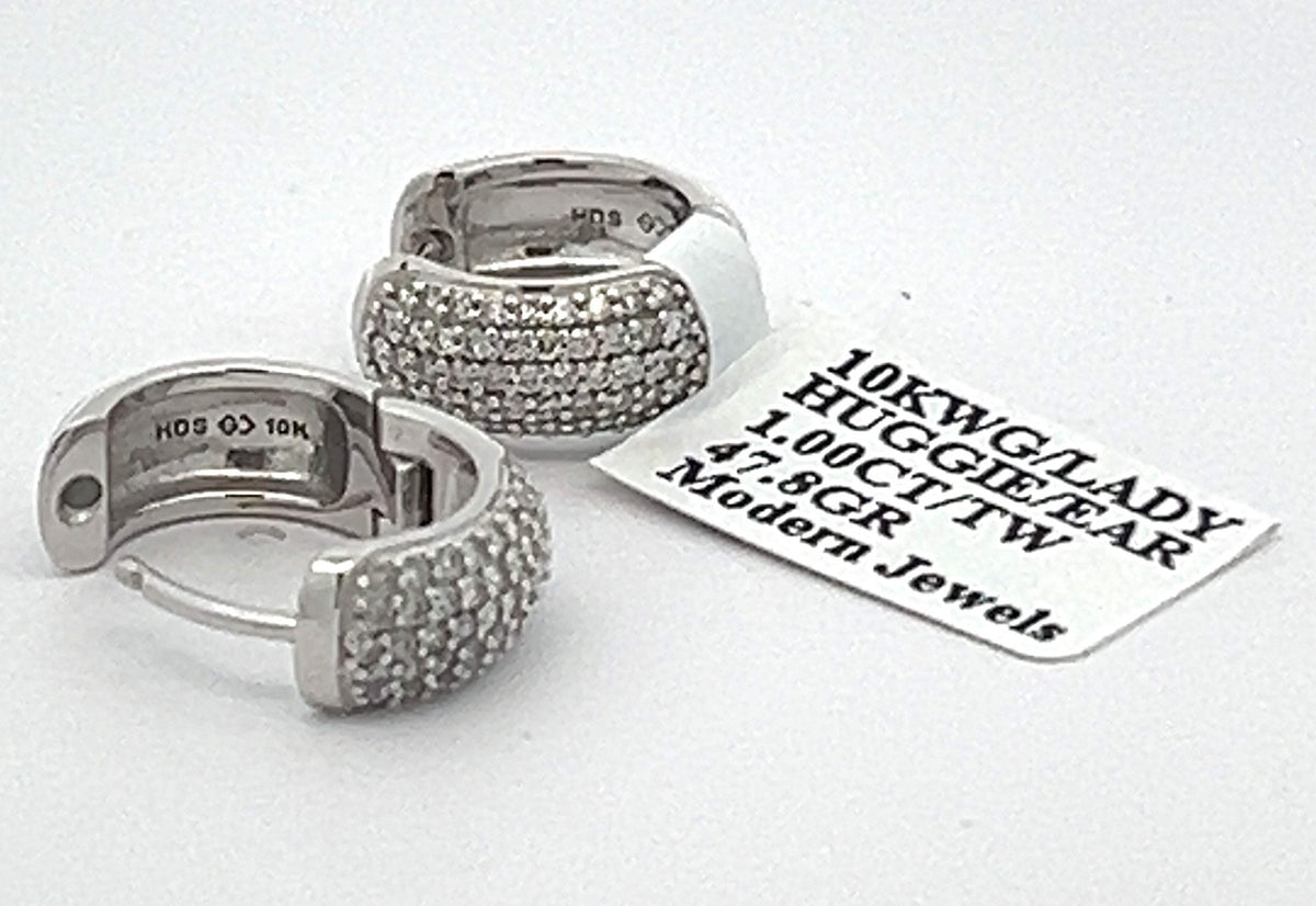 10k White Gold 0.75 CT Diamond Huggie Earrings, 4.8gm, s16312